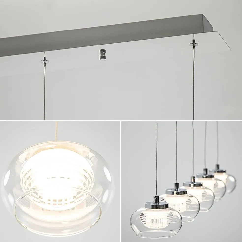 5-Lichts hanglamp chroom met helder glas en dimbaar LED