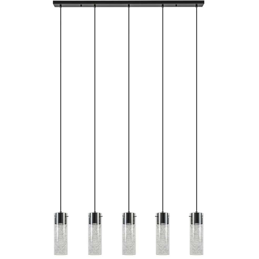 5-Lichts hanglamp cilinder helder glas met zwart