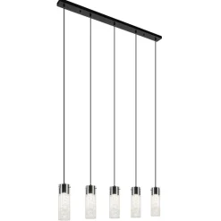 5-Lichts hanglamp cilinder helder glas met zwart