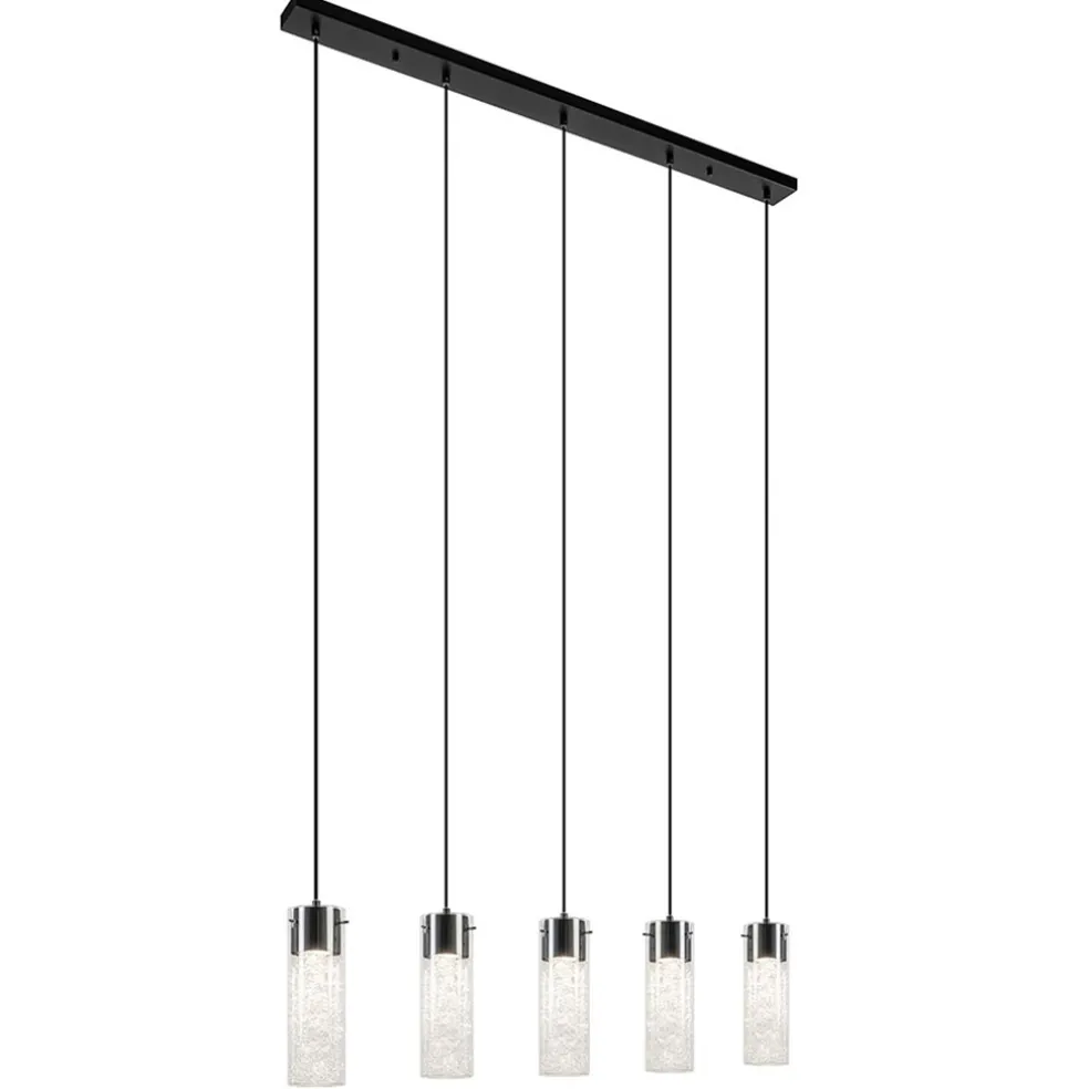 5-Lichts hanglamp cilinder helder glas met zwart