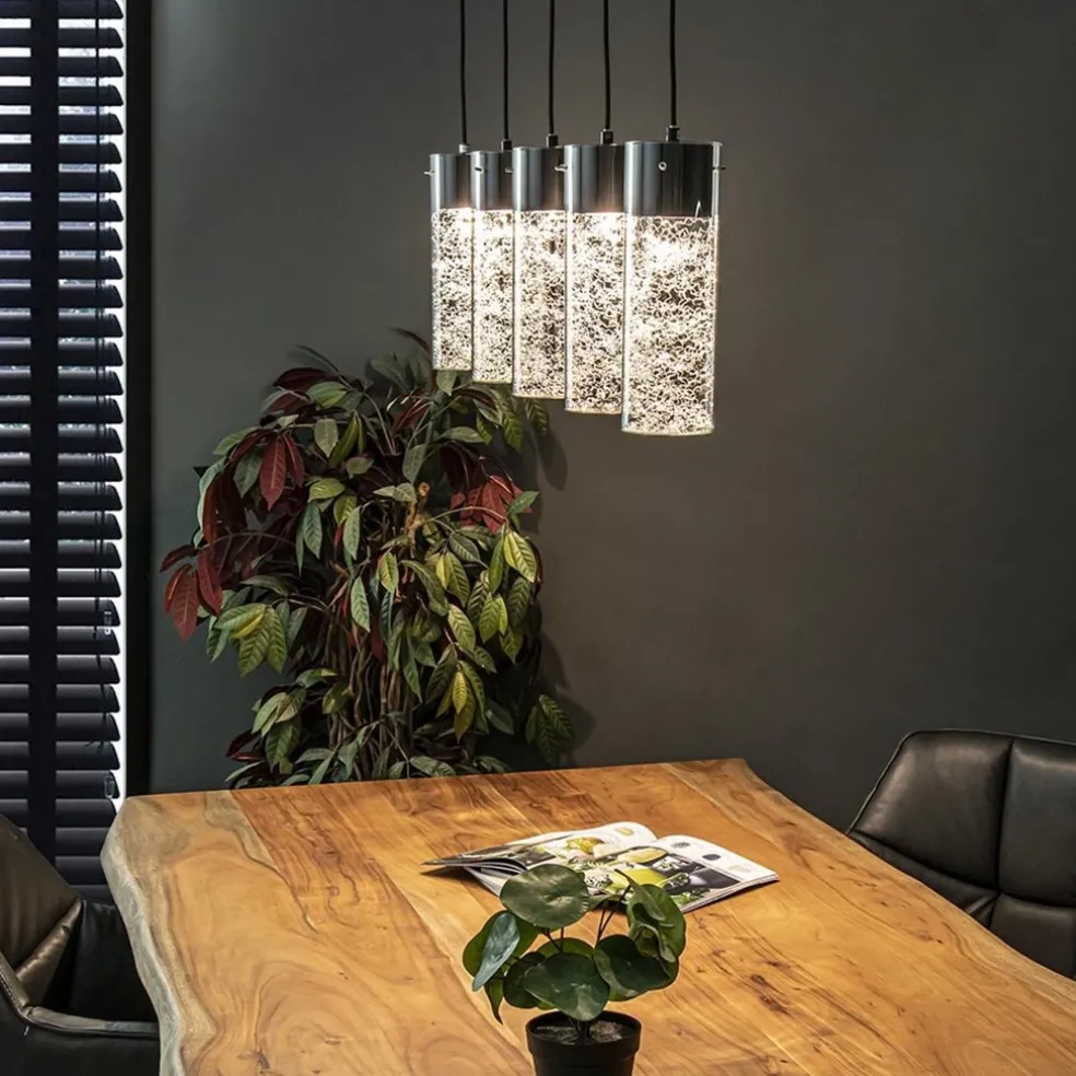 5-Lichts hanglamp cilinder helder glas met zwart