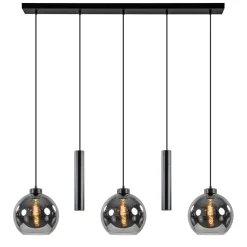 5-Lichts hanglamp cilinders en smoke glas