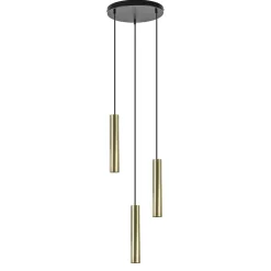 3-Lichts hanglamp cilinders mat zwart met goud rond