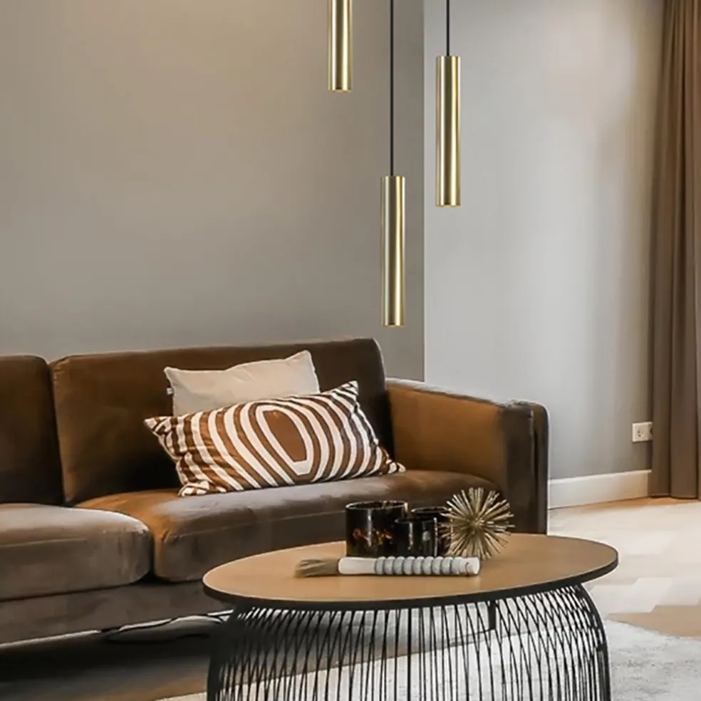 3-Lichts hanglamp cilinders mat zwart met goud rond