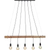 5-Lichts hanglamp houten balk met zwarte pendels