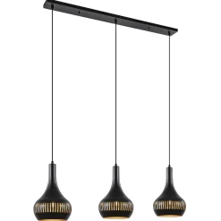 3-Lichts hanglamp kegels mat zwart met goud