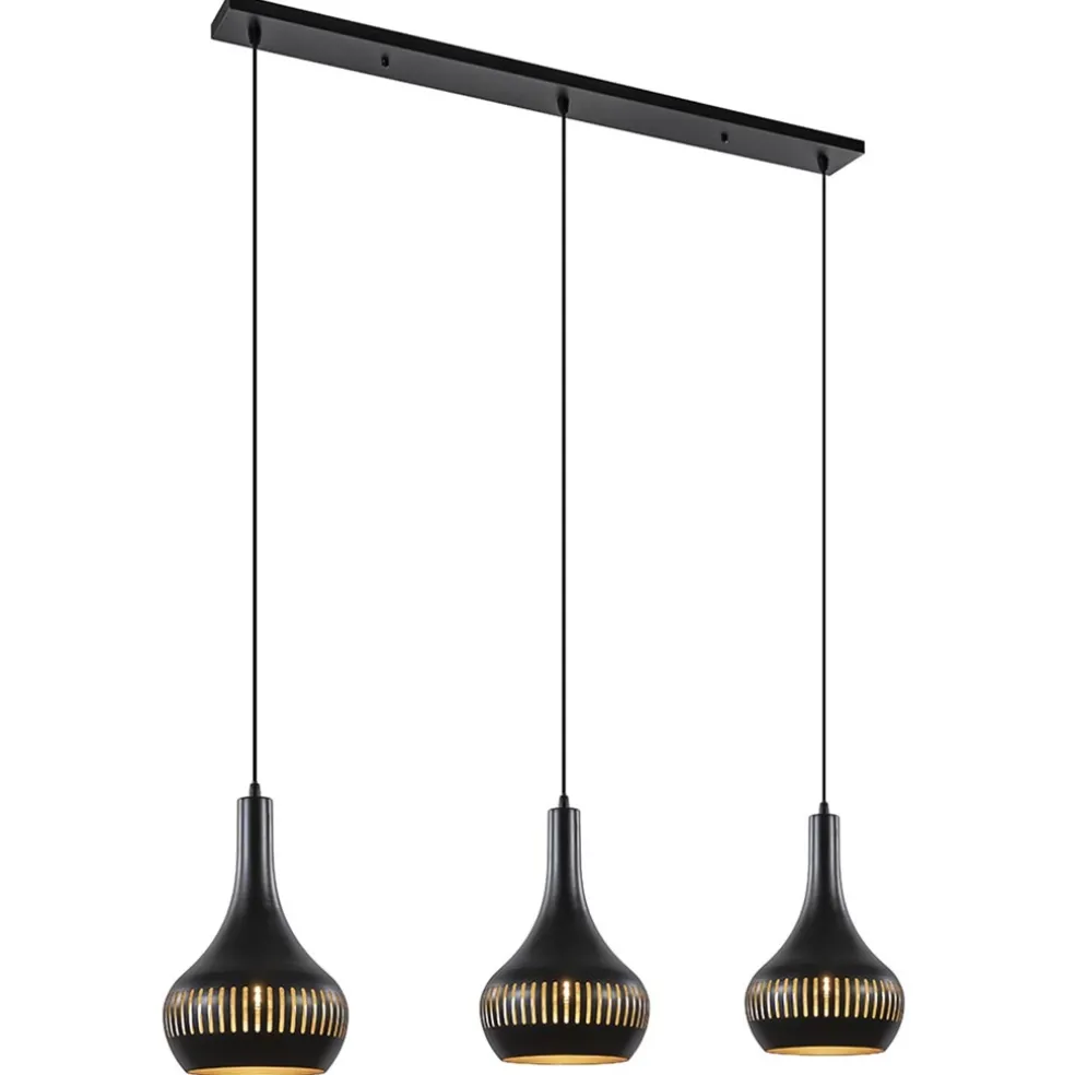 3-Lichts hanglamp kegels mat zwart met goud