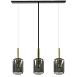 3-Lichts hanglamp Lekar antiek brons met smoke glas