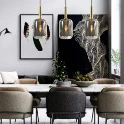 3-Lichts hanglamp Lekar antiek brons met smoke glas