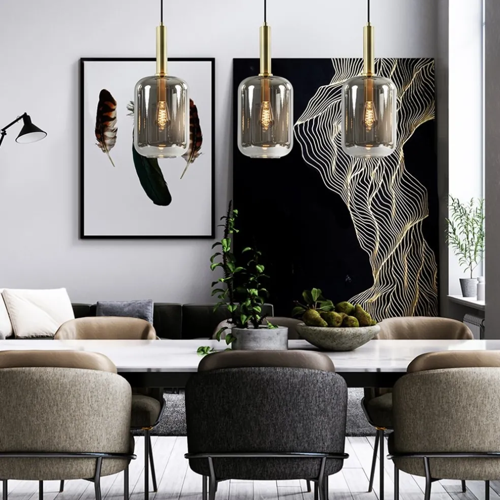3-Lichts hanglamp Lekar antiek brons met smoke glas