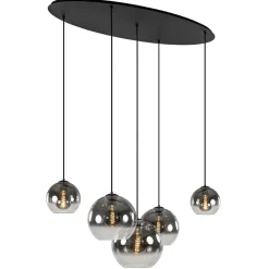5-Lichts hanglamp ovaal mat zwart met titanium glas