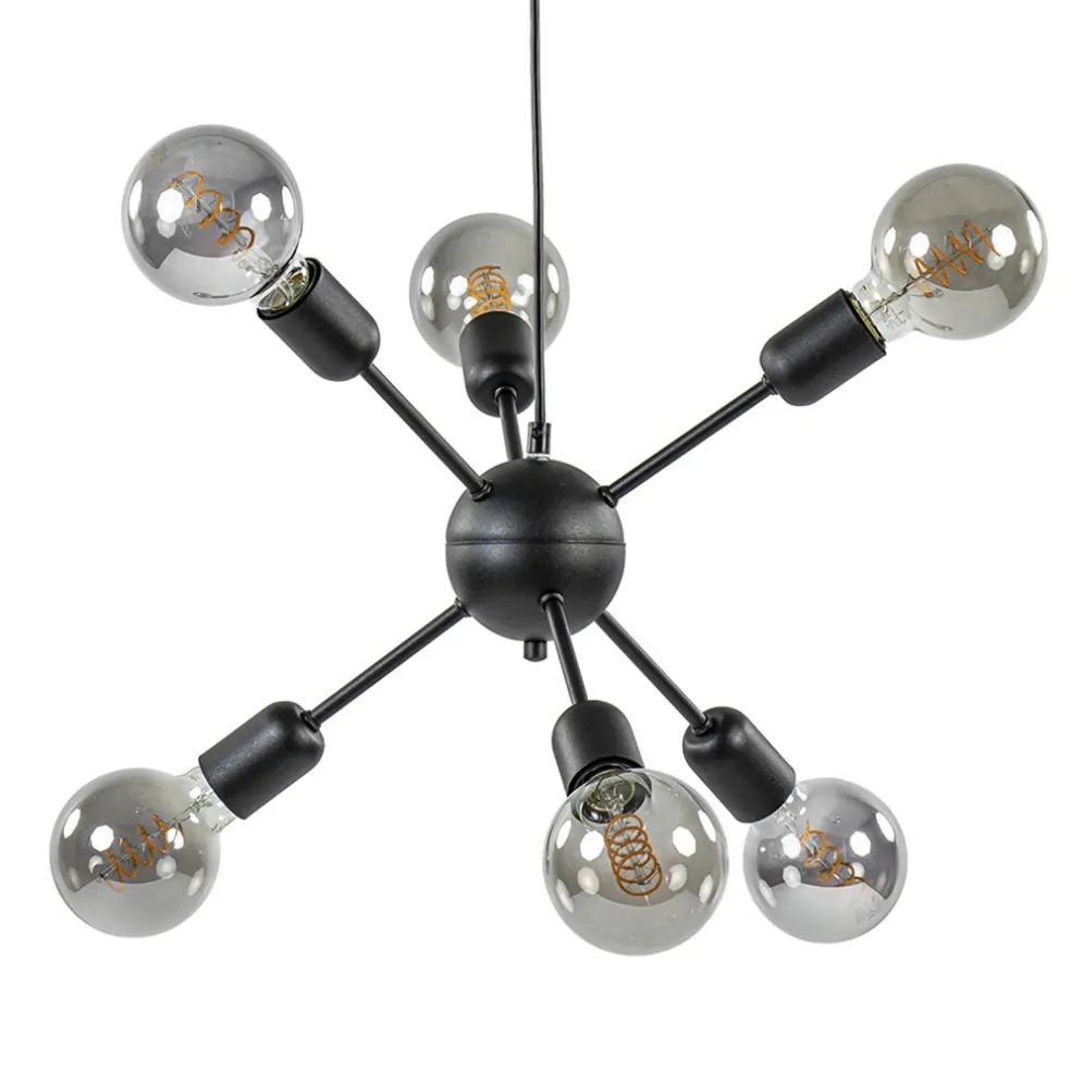 6-Lichts hanglamp zwart exclusief lichtbron