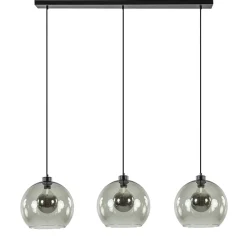 3-Lichts hanglamp zwart met smoke glas