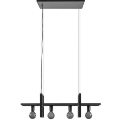 4-Lichts hanglamp zwart met zwarte houten planken