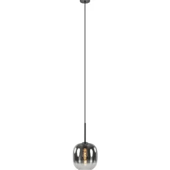 1-Lichts hanglamp zwart met smoke/helder glas