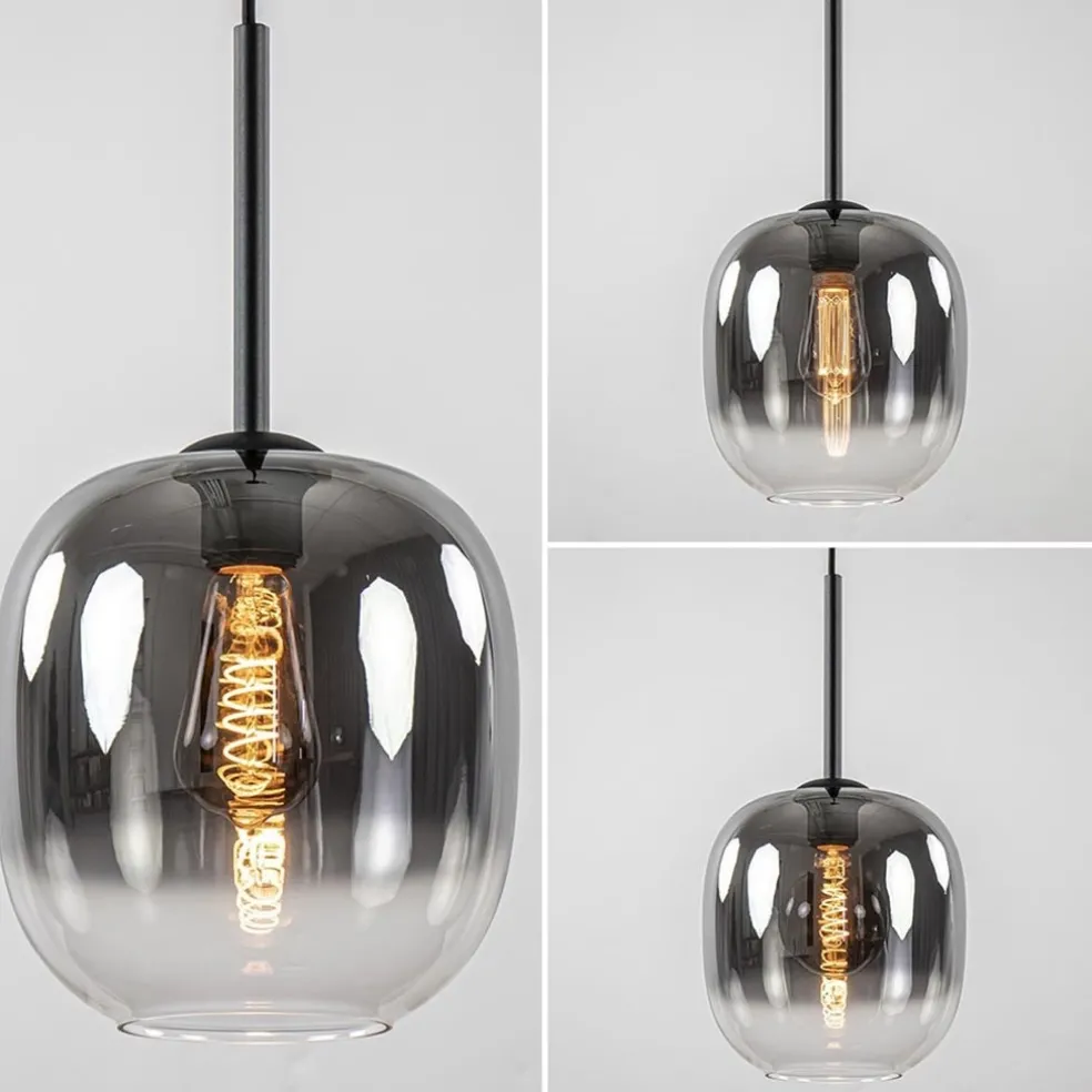 1-Lichts hanglamp zwart met smoke/helder glas