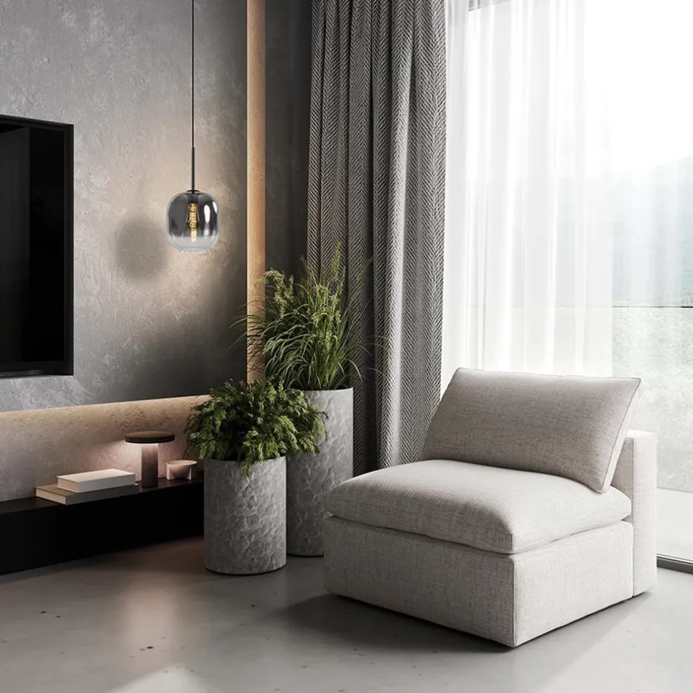 1-Lichts hanglamp zwart met smoke/helder glas