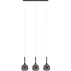 3-Lichts hanglamp zwart met smoke glazen kappen