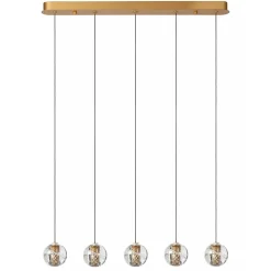 5-Lichts LED eettafelhanglamp goud met glas