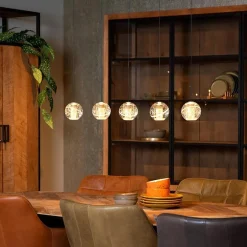 5-Lichts LED eettafelhanglamp goud met glas