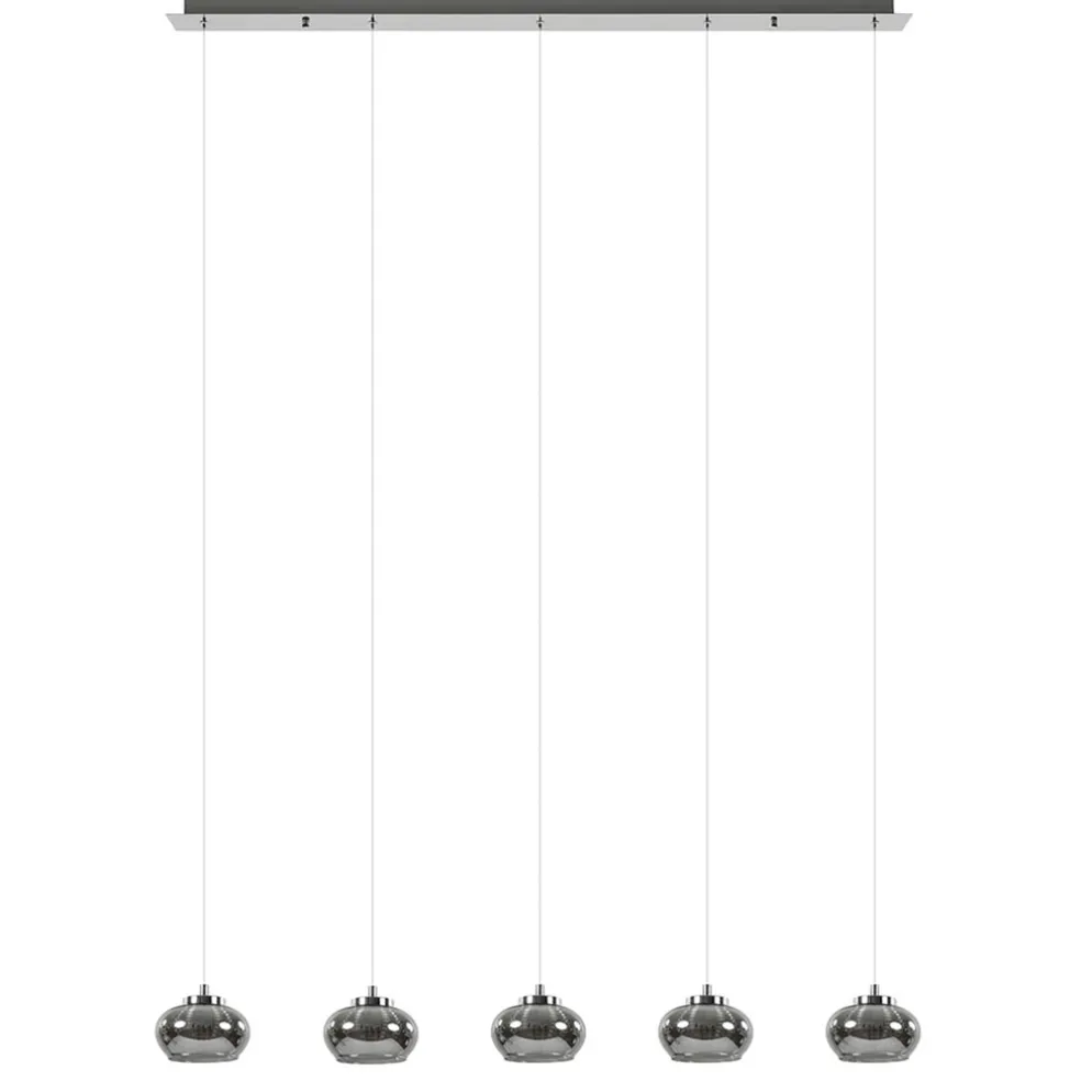 5-Lichts LED eettafelhanglamp smoke glas dimbaar