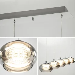 5-Lichts LED eettafelhanglamp smoke glas dimbaar