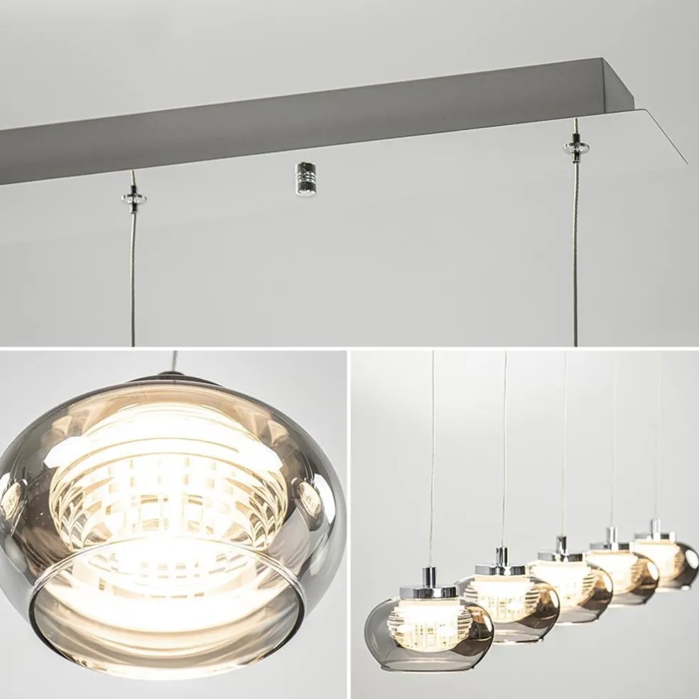 5-Lichts LED eettafelhanglamp smoke glas dimbaar