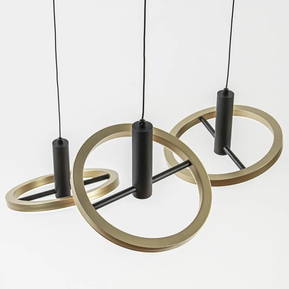 3-Lichts LED hanglamp ringen rond zwart/goud dimbaar