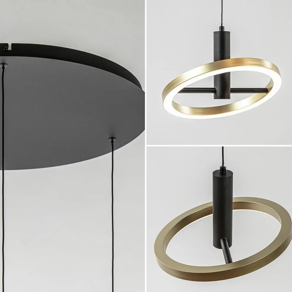 3-Lichts LED hanglamp ringen rond zwart/goud dimbaar