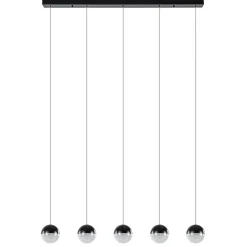 5-Lichts LED hanglamp zwart met diamant zand 3-standen dimbaar