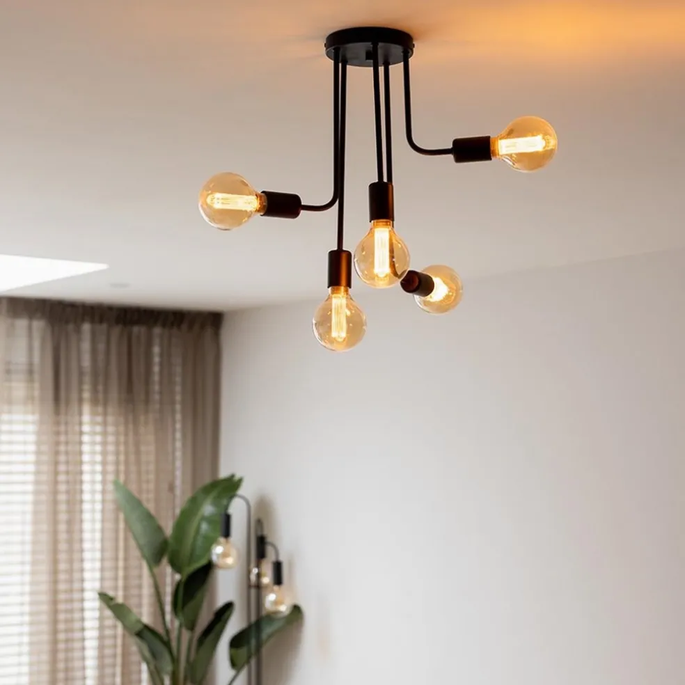 5-Lichts plafondlamp pendel mat zwart excl lichtbronnen