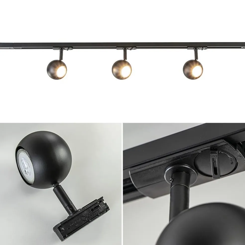 3-Lichts railsysteem 1-fase met verstelbare ronde spots