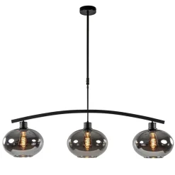 3-Lichts retro hanglamp zwart met smoke glas