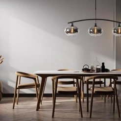 3-Lichts retro hanglamp zwart met smoke glas