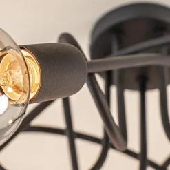 5-Lichts retro plafondlamp mat zwart