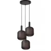 3-Lichts ronde hanglamp mat zwarte glazen kappen