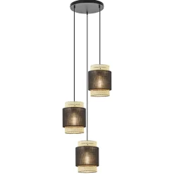 3-Lichts ronde hanglamp zwart met webbing