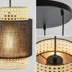 3-Lichts ronde hanglamp zwart met webbing