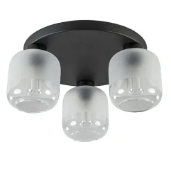 3-Lichts ronde plafondlamp zwart met helder/mat glas