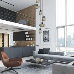 6-Lichts vide hanglamp smoke glas met zwarte details