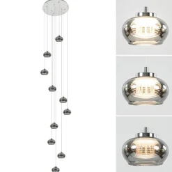 10-Lichts videlamp chroom/smoke glas inclusief dimbaar LED