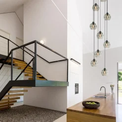 9-Lichts videlamp zwart met smoke glazen kappen