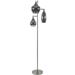 3-Lichts vloerlamp nikkel met smoke glazen kappen dimbaar