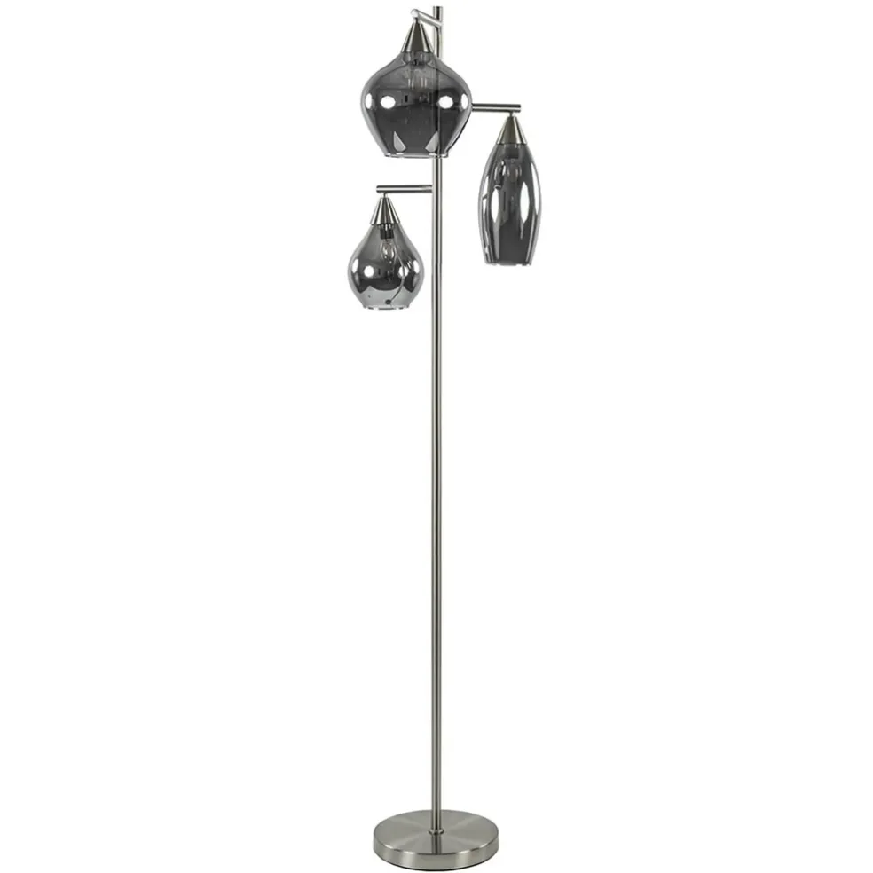 3-Lichts vloerlamp nikkel met smoke glazen kappen dimbaar