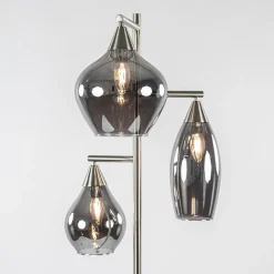 3-Lichts vloerlamp nikkel met smoke glazen kappen dimbaar