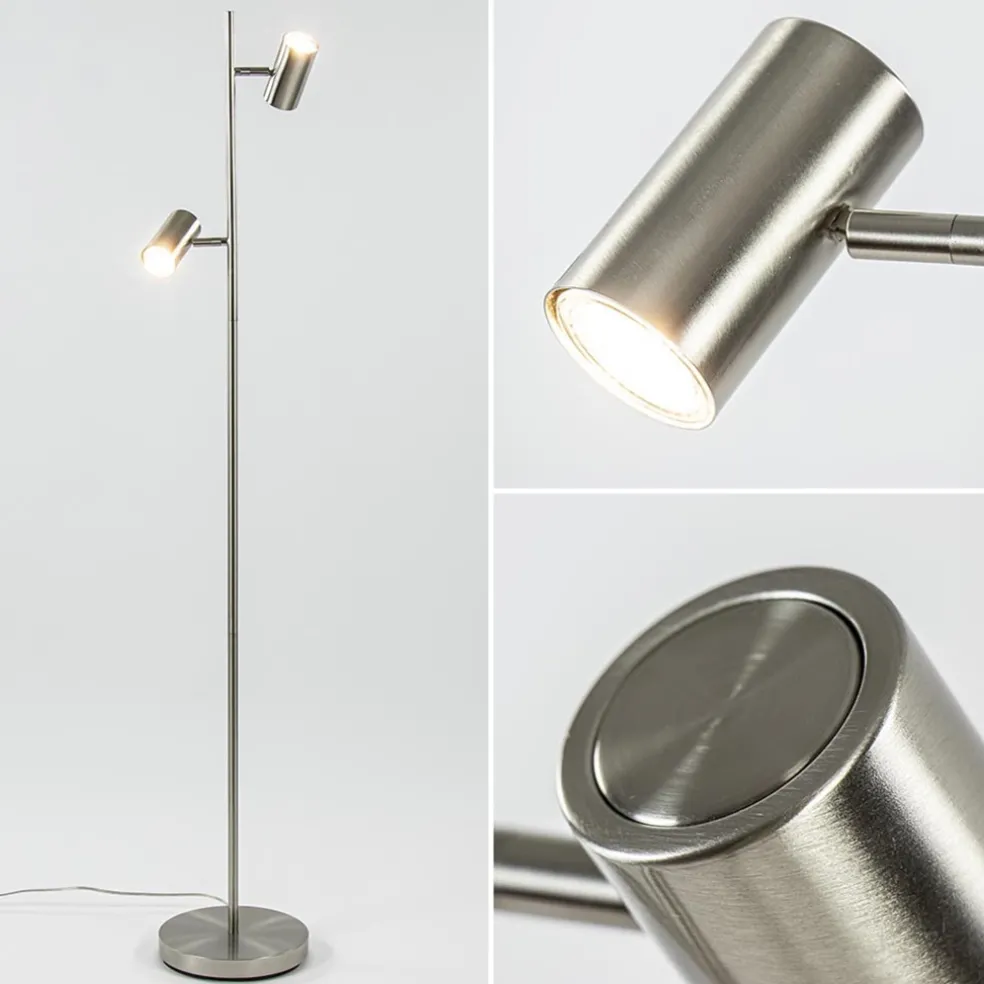 2-Lichts vloerlamp nikkel met dimbare spots