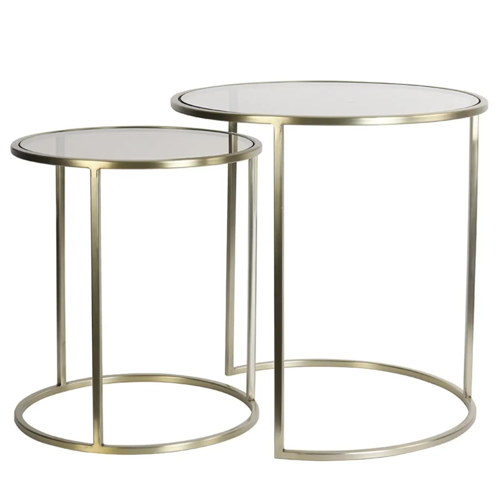 Light and Living bijzettafel Duarte set van 2 goud met bruin glas