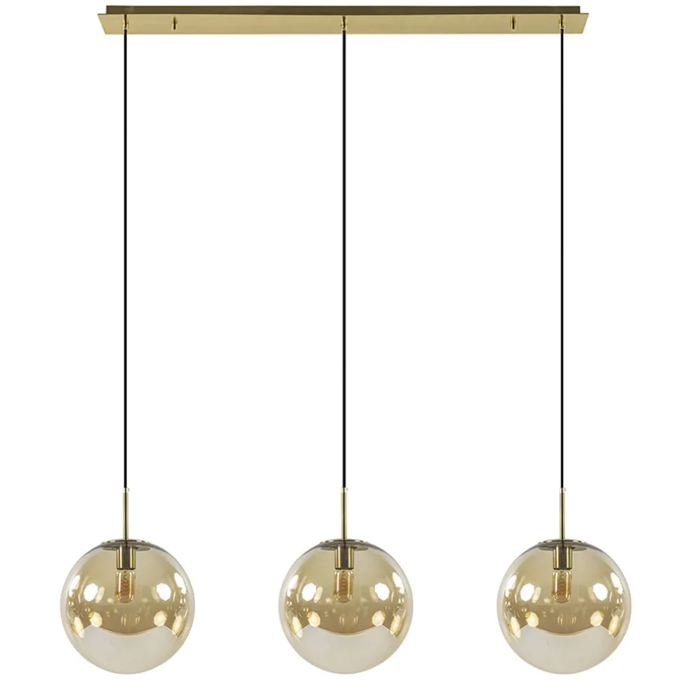 Light and Living hanglamp Medina 3L goud met amber glas