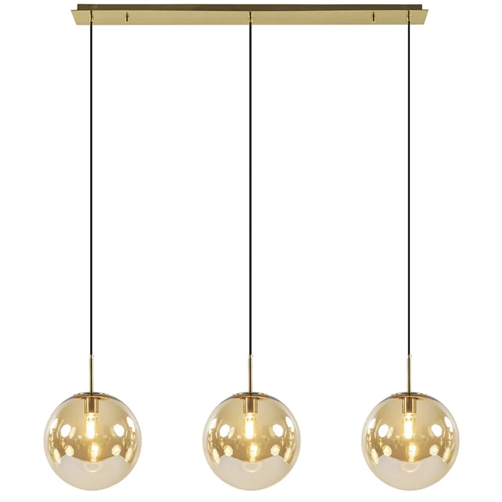 Light and Living hanglamp Medina 3L goud met amber glas