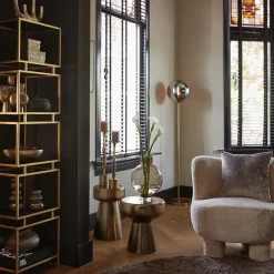 Light and Living vloerlamp Medina goud met smoke glas